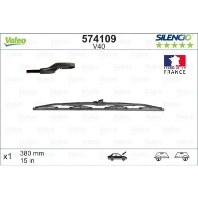 Abbildung von Scheibenwischer Valeo Silencio 574109 380mm vorne Standard Stiftbefestigung FORD: Focus 2 Schrägheck, Capri, FIESTA 2, MITSUBISHI: L200 III Pickup