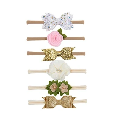 Abbildung von Nishine Baby Mädchen Nylon Stirnbänder und Schleifen Kleinkind Glitzer Schleife Haarbänder Neugeborene Haarschmuck Geschenk Party Dusche Normal
