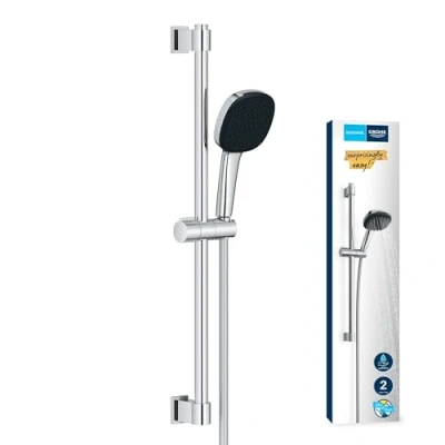 Abbildung von GROHE Vitalio 110, Brausestangenset 60cm, extra wassersparend, 6l pro Min (2 Strahlarten, Brausestange 90cm, Kleben oder Bohren), eckig, chrom, 2639810E