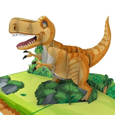 Abbildung von MOKIO® Pop Up Karte für Kinder T Rex Dinosaurier 3D Dino Grußkarte zum Geburtstag, Geburtstagskarte Mädchen und Jungen