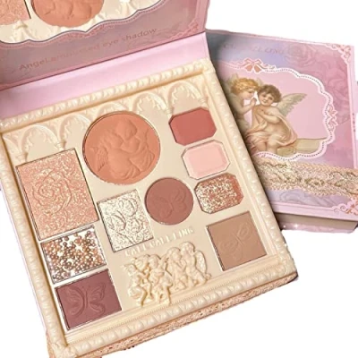 Abbildung von Embossed Eyeshadow 10 Colors Palette Makeup Blush Highlighter All In One Disc Matte&amp;Glitter High Pigmented Shades Multifunctional