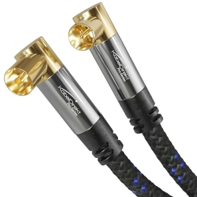 Abbildung von KabelDirekt 4K Antennenkabel Nylon, TV Kabel 90 gewinkelt 2m Fernsehkabel mit bruchfestem Metallstecker für digitales/analoges Fernsehen (Winkel Stecker auf Winkel Buchse DVB C/DVB T/ S)