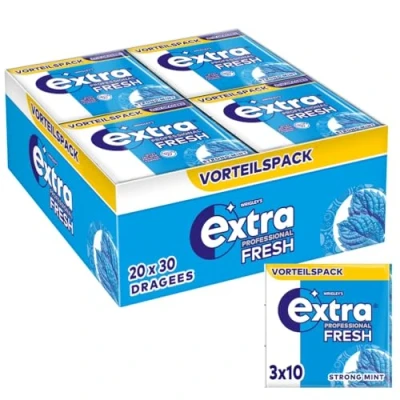 Abbildung von Extra Professional Fresh Strong Mint, Zuckerfreier Kaugummi, Multipack mit 20x30 Dragees, Für frischen Atem