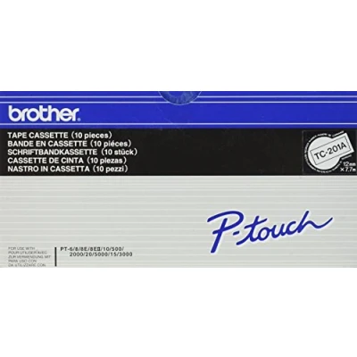 Abbildung von Brother TC201A Schriftbandkassetten 12mm, Inh.10 weiß/schwarz