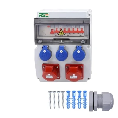 Abbildung von BAUSTROMVERTEILER WANDVERTEILER KOMPLETT VERDRAHTET 32A 16A 230V MIT CEE DOSE ZÄHLER IP65, 11. 2x16a 3x230 LS+FI