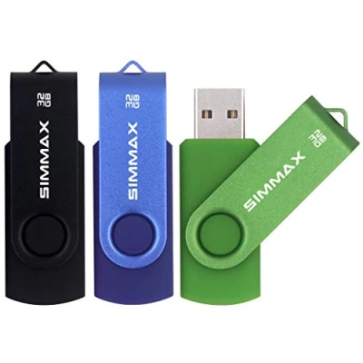 Abbildung von SIMMAX USB Stick 3 Stück 32GB Memory Swivel Design Flash Laufwerke Zip (32GB Schwarz Blau Grün)