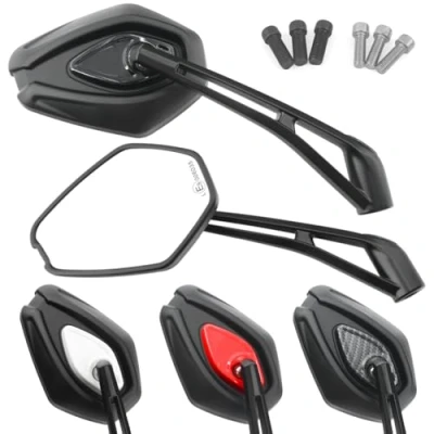 Abbildung von Area1 Motorradspiegel Motorroller Rückspiegel Set (rechts+links) e geprüft, 2xM10 Rechts+1xM10 Linksgewinde + 2xM8 Rechts+1xM8 Linksgewinde. ATV, Quad (Schwarz)