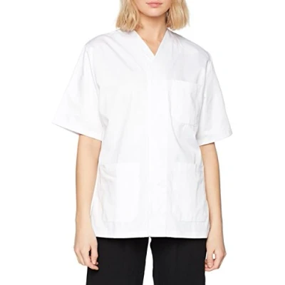 Abbildung von Gima Kasack aus Baumwolle und Polyester, Krankenhausuniform, weiße Farbe, V Ausschnitt, Halbärmel, 5 Druckknöpfe, Unisex, XS Größe, für Ärzte, Tierärzte, Krankenpfleger Gesundheitspersonal