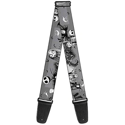 Abbildung von Buckle Down GS WDY041 Gitarrengurt Nightmare Before Christmas Jack Sally Friedhofszene Grau 5,1 cm breit 86,4 152,4