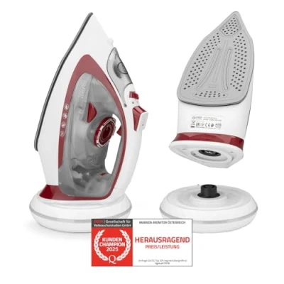 Abbildung von TZS FIRST AUSTRIA Dampfbügeleisen Bügeleisen kabellos, mit Basisstation, verstellbare Temperatur, 2400 W, Keramik, Vertikaldampf, Tropfstop, Antikalk, 450 ml Wassertank