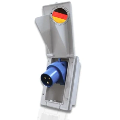 Abbildung von Carbest CEE Steckdose 16a Weiß Rechteckig, IP44, 240V, 3 polig, Klappdeckel, Einbau Stecker für Außeneinsatz, einspeisesteckdose, Wohnwagen Zubehör, Wohnmobil Camper Zubehör