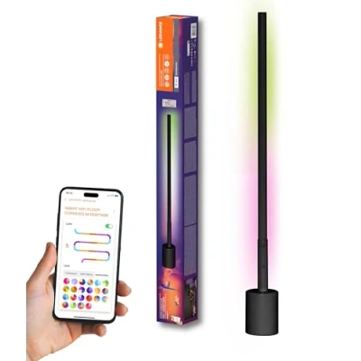 Abbildung von LEDVANCE SMART+ WIFI LED Eck Stehleuchte, schmal, schwarz, 8W, 540lm, regulierbares Weiß &amp; Farblicht, dimmbar, DIY Musikrhythmusfunktion, lange Lebensdauer, App steuerbar, 2700 6500K