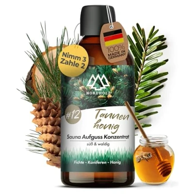Abbildung von NORDHOLZ® Saunaaufguss [54 Sorten 15ml, 100ml, 250ml] Sauna Aufgussmittel für intensive &amp; erholsame Zubehör (#12 Tannenhonig, 100ml)