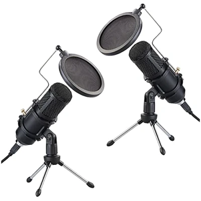 Abbildung von auvisio Microphone: 2er Set Profi USB Kondensator Mikrofone, High Performance, Mini Stativ (Externes Mikrofon, Desktop Laptop Tisch)