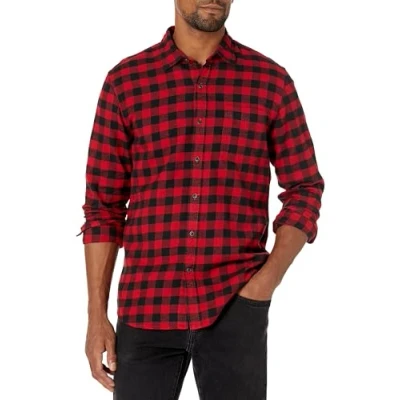 Abbildung von Amazon Essentials Herren Langärmeliges Kariertes Flanellhemd In Schmaler Passform (Farben Limitierter Auflage), Schwarz Rot Buffalokaros, XL