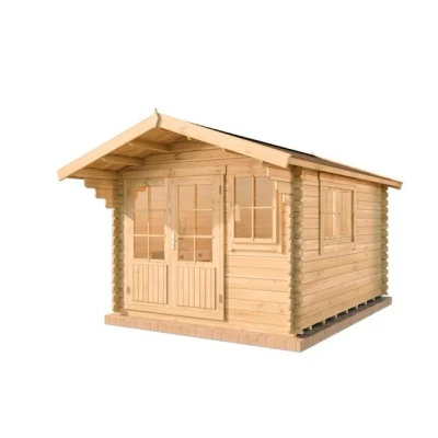 Abbildung von Gartenhaus Gabriel 34 mit Fußboden aus Holz, Gerätehaus 300x400, 10,07 m², mm Wandstärke, Holzhaus in Blockbohlen Bauweise inkl. Fenster, Doppelfenster und Leimholztür Imprägnierung (Pinie)