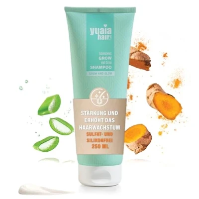 Abbildung von Yuaia Haircare Grow and Glow Stärkendes Shampoo Mit Capilia Longa und Amaranthus Caudatus Seed Wirkstoff für Kräftigeres Voluminöseres Haar Sulfat Silikonfrei, 250 ml