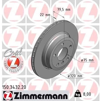 Abbildung von ZIMMERMANN COAT Z 150.3432.20 Bremsscheibe 320 22 6/5 5 120 außenbelüftet beschichtet hochgekohlt BMW: X3