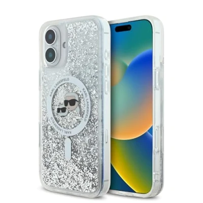 Abbildung von CG MOBILE Karl Lagerfeld KLHMP16SLGKCSGH Hülle für iPhone 16 6.1&quot; transparent Liquid Glitter Karl&amp;Choupette Head