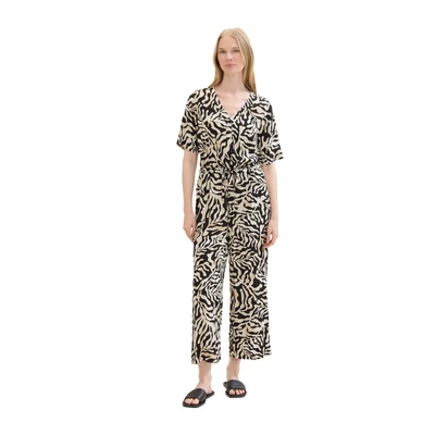 Abbildung von TOM Tailor MIT Vausschnitt Jumpsuit, Damen, Größe: 36, Black cut palmtree design