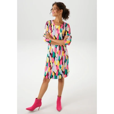Abbildung von Aniston CASUAL Jerseykleid mit farbenfrohen, grafischen Druck NEUE KOLLEKTION