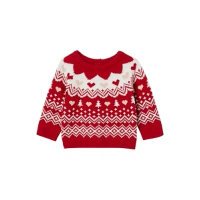 Abbildung von Vertbaudet Mädchen Baby Weihnachtspullover aus Jacquardstrick Oeko Tex rot 86