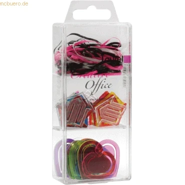 Abbildung von Laurel Trio Box Herz, Pfeilklips und Gummi Band, farbig sortiert