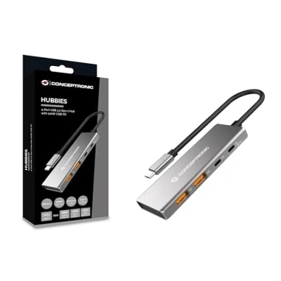 Abbildung von CONCEPTRONIC HUBBIES15G 4 Port USB 3.2 Gen 2 Hub, 10 Gbit/s, C x 2, A 100 W PD, Aluminiumgehäuse