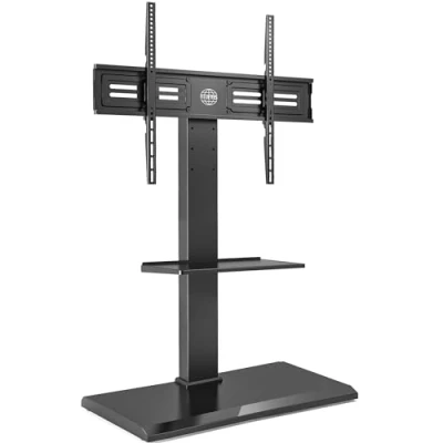 Abbildung von FITUEYES TV Ständer mit Eisenbasis 2 Regale Bodenständer Fernsehständer höhenverstellbar schwenkbar für 50 bis 80 Zoll Flachbildschirm zu 50kg Max. VESA 600 * 800