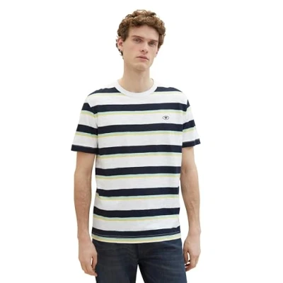 Abbildung von TOM Tailor Gestreiftes Tshirt print, Herren, Größe: Medium, White navy multi bold stripe