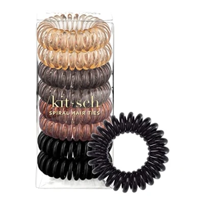 Abbildung von Kitsch Spiral Haargummis für Frauen Spiralförmige Haargummis, Haargummi ohne Knick, Schaden, Haarschlingen &amp; Telefonkabel 8 Stück (Brünett)