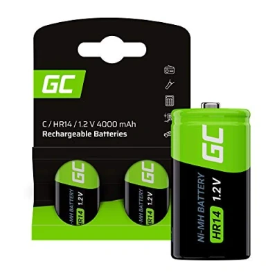 Abbildung von Green Cell 4000mAh 1.2V 2 Stck Vorgeladene NI MH C Akkus Akkubatterien HR14 R14 Babyzellen (C), sofort einsatzbereit, Starke Leistung, geringe Selbstentladung, wiederaufladbare Akku Batterie