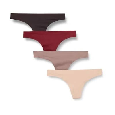 Abbildung von Amazon Essentials Damen Nahtlose Stringunterwäsche aus Gebondetem Stretch, 4er Pack, Beige/Braun/Burgunderrot/Taupe, 44