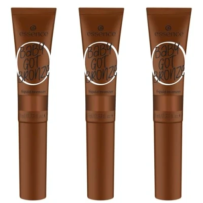 Abbildung von essence BABY GOT BRONZE liquid bronzer, Nr. 40, Braun, langanhaltend, definierend, Einfach zu entfernen, natürlich, vegan, ölfrei, ohne Parabene, Mikroplastikpartikel, 3er Pack (3x10ml)