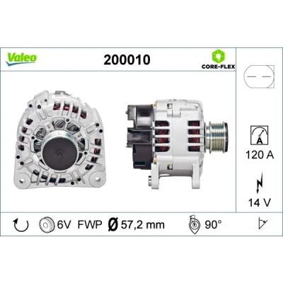 Abbildung von VALEO 200010 Lichtmaschine 14V 120A VOLKSWAGEN: Bora Variant, TRANSPORTER 4 Bus, Golf Schrägheck, AUDI: A4 B5 Avant, A3 A6 C5 Avant