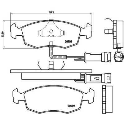 Abbildung von BREMBO P 24 007 Bremsbelagsatz inkl. Verschleißwarnkontakt ohne Zubehör FORD: Sierra Mk2 Limousine, Escort 6 Schrägheck, Schrägheck