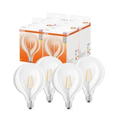 Abbildung von OSRAM LED Star Globe125 Lampe für E27 Sockel, Globe Form, FIL, 806 Lumen, warmweiß (2700K), Ersatz herkömmliche 60W Glühbirnen, nicht dimmbar, 4er Pack