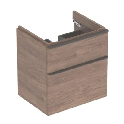 Abbildung von Geberit Smyle Square Waschtischunterschrank, 500352, 584x617x470mm, mit 2 Schubladen, Farbe: Nussbaum Hickory/Melamin Holzstruktur 500.352.JR.1