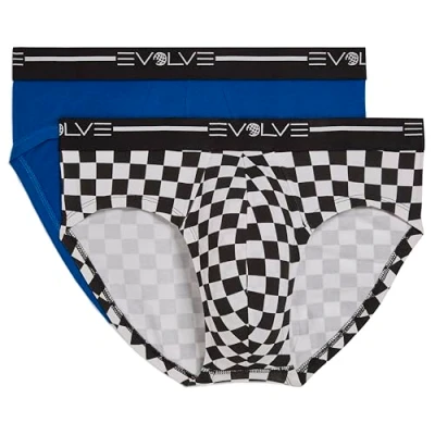 Abbildung von Evolve Herren Cotton Stretch No Show Unterwäsche Slip, Lapis Blue/Check/Black/White, Medium