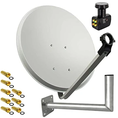 Abbildung von Premium X SAT Anlage 45cm Hellgrau Satelliten Antenne Stahl Satellitenschüssel Quad LNB Wandhalter F Stecker bis 4 Teilnehmer