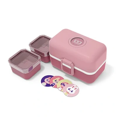 Abbildung von monbento Kinder Lunchbox MB Tresor Blush Bento Box mit 3 Fächern Ideal für Mittagessen oder Snacks in der Schule/Park BPA Frei Lebensmittelecht Rosa