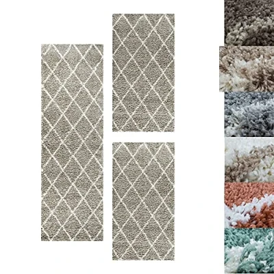 Abbildung von Hochflor Bettumrandung Skandinavisches Design SIMPEX24, Höhe 30 mm, (Bett Set, 3 tlg., Bettvorlage), Schlafzimmer Teppich Läufer Set teilig