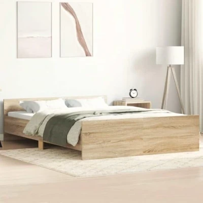 Abbildung von vidaXL Bettgestell, Bettrahmen mit Lattenrost, Bett Gästebett Kopfteil Fußteil, Metallbett Doppelbett Schlafzimmerbett, Sonoma Eiche 140x200cm