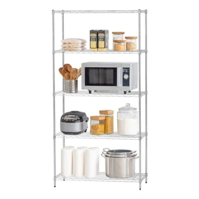 Abbildung von Iris Ohyama, Schwerlastregal, Aufbewahrungsmöbel aus Metall, Metallregal mit 5 Ebenen, Steckbar, höhenverstellbar, Küche, Garage, Büro Metal Rack MR MT5 Silber