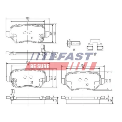 Abbildung von FAST FT29524 Bremsbelagsatz Hinterachse mit akustischer Verschleißwarnung OPEL: Astra G Caravan, Zafira B, CC, KIA: Venga