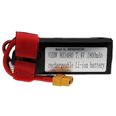 Abbildung von vhbw Akku kompatibel mit XT60 Stecker für Modellbau z.B. Racing Car, Helikopter, Flugzeug (1800mAh, 7,4V, Li Polymer, 91 x 36 18 mm)