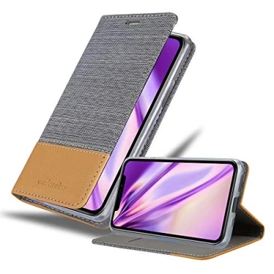 Abbildung von Cadorabo Hülle kompatibel mit Apple iPhone 11 PRO aus Premium Jeans und Kunst Leder Flip Klappbare Stoßfeste Magnetische [Standfunktion] [Kartenfächern] Cover für Tasche in Grau