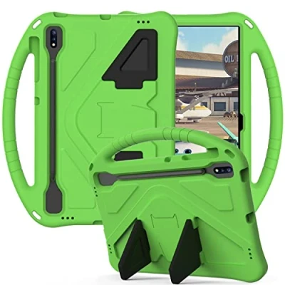 Abbildung von Kinder Hülle für Samsung Galaxy Tab S7+/S7 Plus/S7 FE SM T970/T975/T976/T978/T730/T733/T735/T736/T738, Eva Leichte Stoßfeste Griff mit Standfuß, Dauerhaft Kids Schutzhülle, Grün
