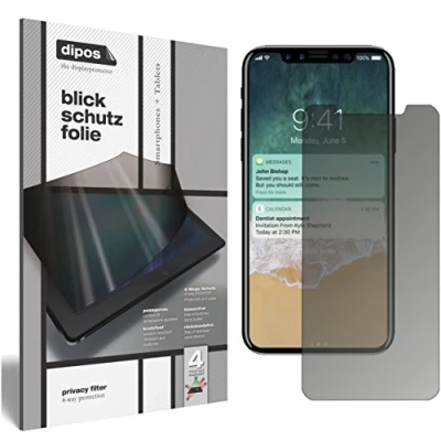 Abbildung von dipos I Blickschutzfolie matt kompatibel mit Apple iPhone X Sichtschutz Folie Display Schutzfolie Privacy Filter