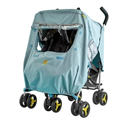 Abbildung von Koo di Splish Splosh Universal Regenschutz für Doppelkinderwagen, wasserfeste Regenabdeckung, passend jeden Standard Doppelwagen, Kinderwagen und Buggy